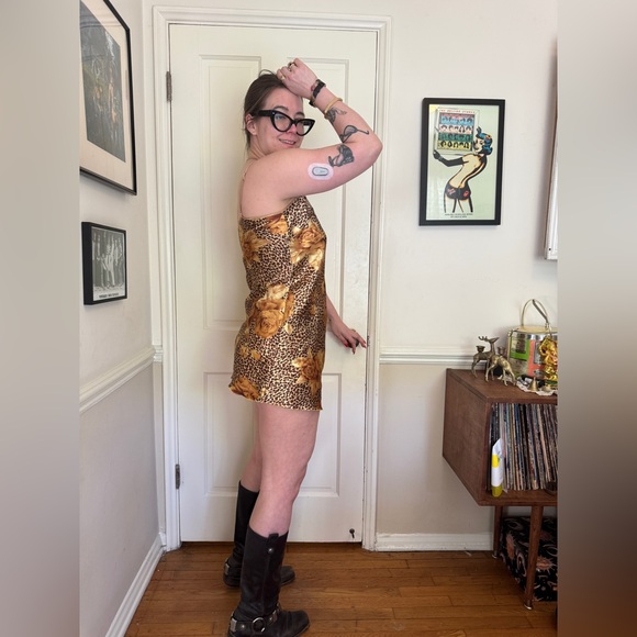 Y2K Vintage Satin Leopard Slip Dress - Picture 2 of 9